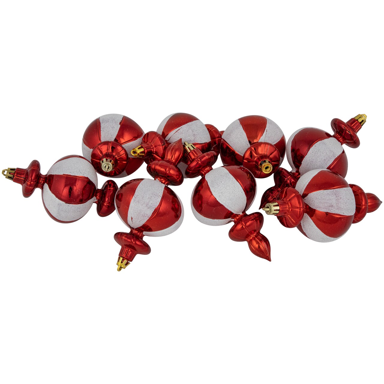 Northlight 8-Count Red and White Shatterproof Finial Christmas Ornaments, 6"